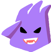 a purple monster with black eyes and red teeth is smiling