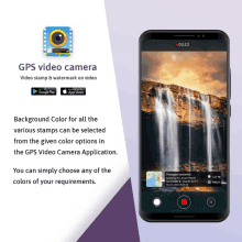 an advertisement for a gps video camera shows a waterfall