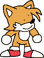 a cartoon drawing of tails from sonic the hedgehog wearing red shoes