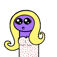 a cartoon drawing of a girl with blonde hair and a purple face