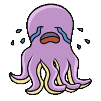 a purple octopus is crying with tears coming out of its mouth