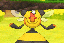 a cartoon drawing of a bee with a hand pointing at it