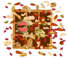 a wooden box filled with nuts and a watermelon that says ke - hounds