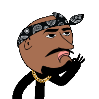 a cartoon of tupac shakur wearing a bandana and gold chain