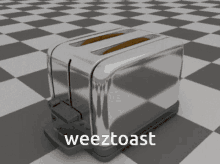 a weeztoast toaster sits on a checkerboard floor