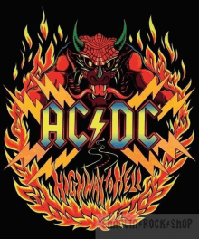 a logo for ac dc highway to hell with a devil