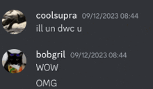 a screenshot of a discord conversation between bobgrill wow and coolsupra