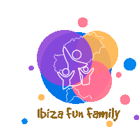 a logo for the ibiza fun family with a map of the world