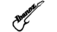 a black and white logo for ibanez with a guitar on a white background