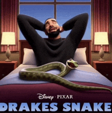 a poster for drake 's snake shows a man and a snake