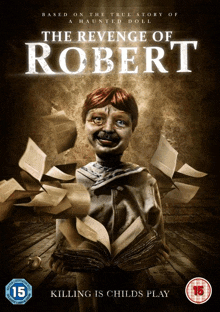 a movie poster for the revenge of robert shows a puppet holding an open book