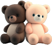 a brown teddy bear and a pink teddy bear are sitting next to each other on a white background