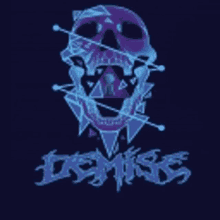 a purple skull is surrounded by blue arrows and the word demise