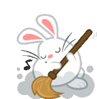 a cartoon rabbit is holding a broom in its hands