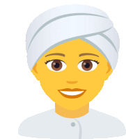 a woman with a white towel wrapped around her head is smiling