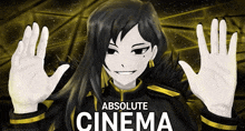 a poster for absolute cinema features a girl with long black hair