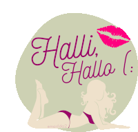 an illustration of a woman in a bikini with the words halli hallo written on it