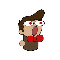 a cartoon of a man wearing a red bow tie with his mouth wide open