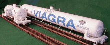 a model of a train car with the word viagra written on it