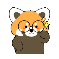 a cartoon illustration of a red panda wearing glasses and a yellow star on its forehead