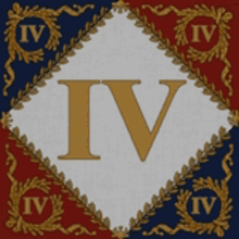 a red white and blue flag with the letter iv on it