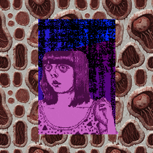 a pixel art of a woman with purple hair and a purple background