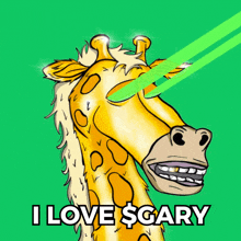 a cartoon giraffe wearing sunglasses with the words i love scary below it