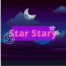 a purple sign that says star stary with a smiley face and stars