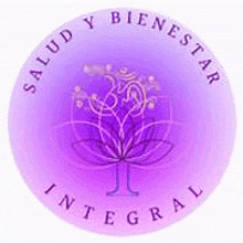 a purple circle with a lotus flower in the center and the words salud y bienestar integral .