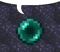 a pixel art of a emerald with a white speech bubble above it