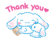 a cartoon bunny is laying down with a teddy bear and the words `` thank you '' written above it .