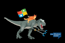 a cartoon of a cat riding on the back of a dinosaur with the words i 'm a windows insider below it