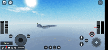 a screenshot of a video game with a fighter jet in the sky