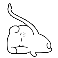 a black and white drawing of a cat laying on its back with its tail up .