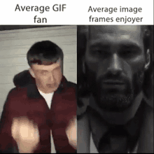 a man with a beard is giving the middle finger in a gif .