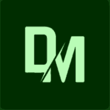 a green logo with the letter d and m on it .