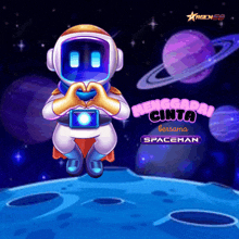 a cartoon of an astronaut making a heart shape with his hands