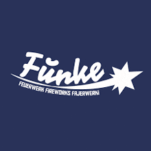 a blue background with a white logo for funke feuerwerk fireworks fajerwerki