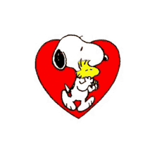 snoopy and woodstock are kissing in a heart