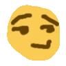 a yellow smiley face with a slight smirk on its face is on a white background .