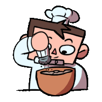 a cartoon of a man wearing a chef 's hat adding salt to a bowl