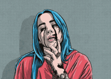 a drawing of billie eilish with her hand on her chin