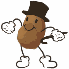 a drawing of a potato wearing a top hat and gloves