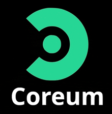 a logo for coreum with a green circle and a black circle