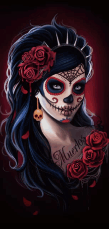 a day of the dead woman with red roses