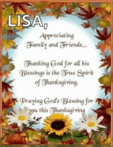 a greeting card for lisa with flowers and leaves