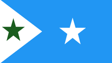 a blue flag with a green star and a white star on it