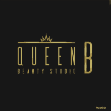 a logo for queen b beauty studio with a crown on it