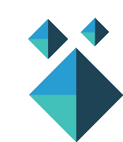 three blue triangles are stacked on top of each other with a white background