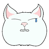 a cartoon drawing of a white cat with a tear coming out of its nose .